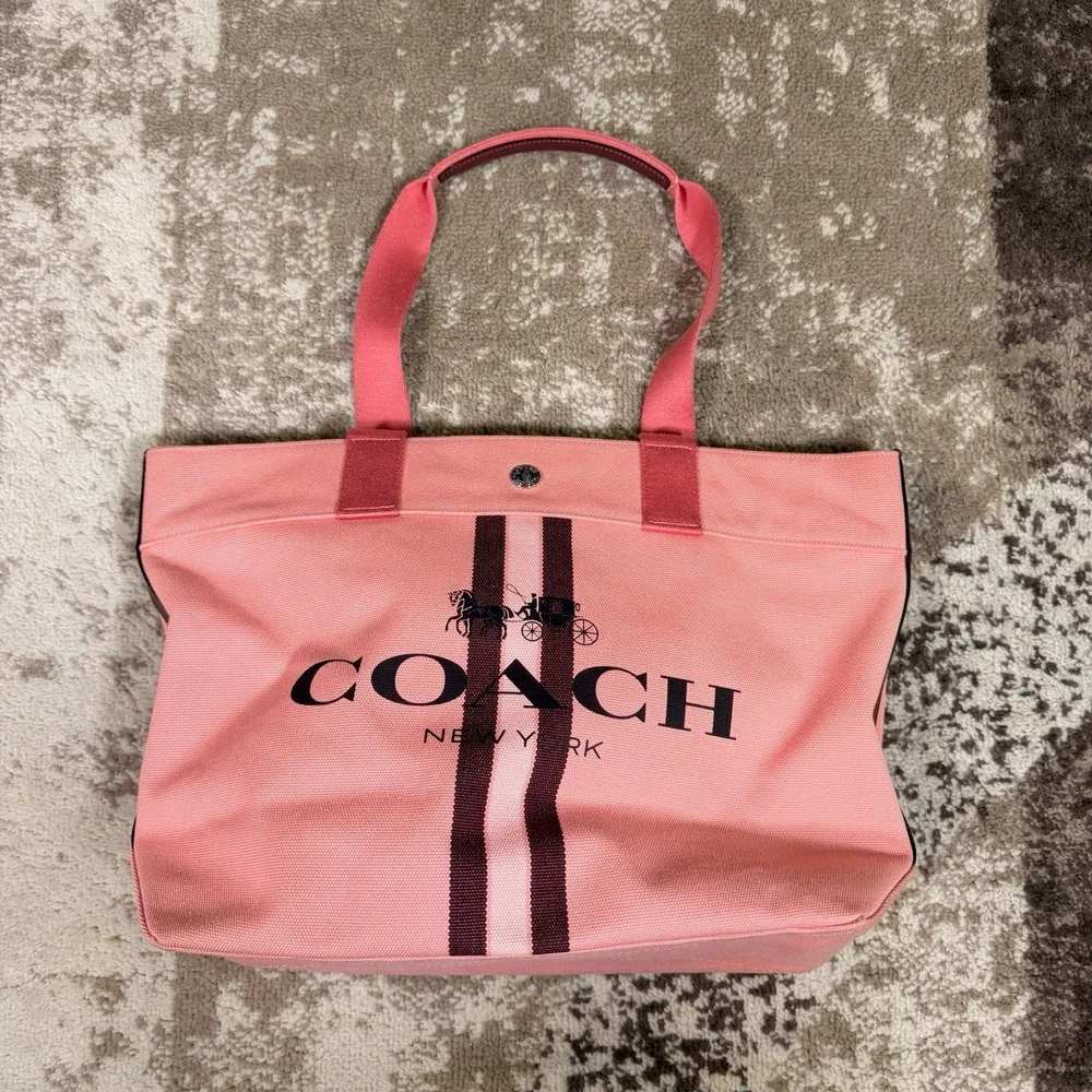 Coach Tote Bag‎ Women's Pink Canvas Snap Double Handle Spacious